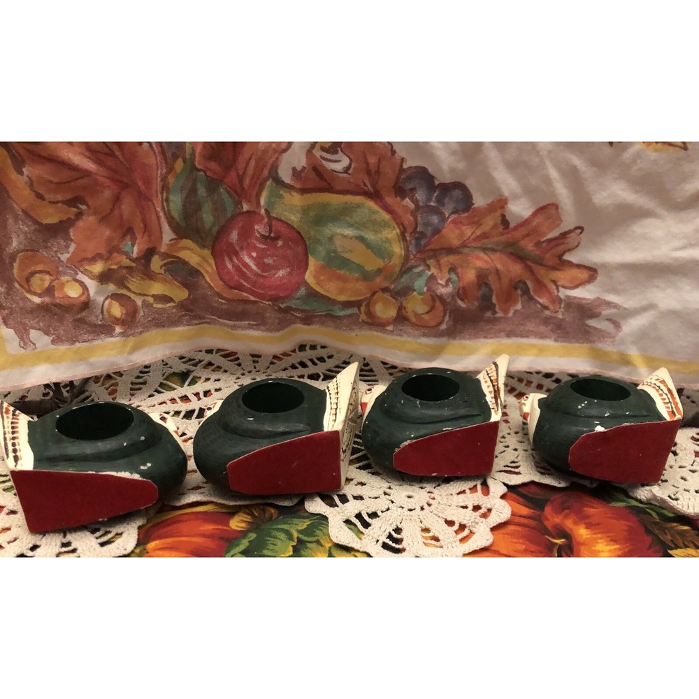 Vtg Hand painted Wooden Turkey Birds Napkin Ring Holders Set of‎ 4 Thanksgiving - Picture 13 of 15